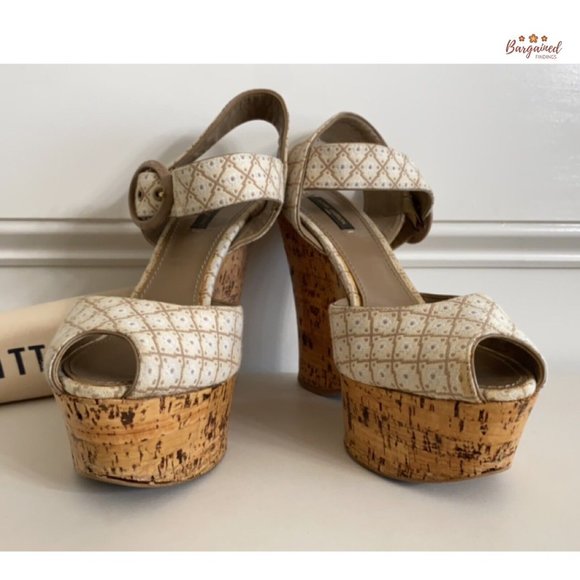 Authentic Louis Vuitton Cream Beige Printed Wedge Cork Platform Sandals 39.5/9.5 - Picture 9 of 14